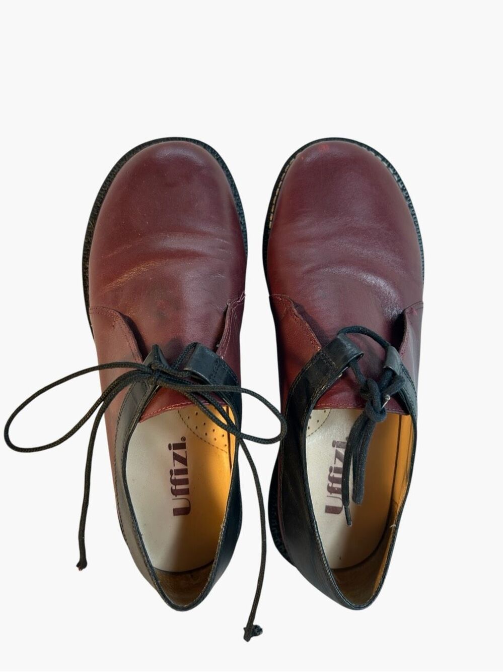 Vintage Uffizi Two Tone Leather Oxford Derby Shoes Burgundy Black Lace Up 38/7.5